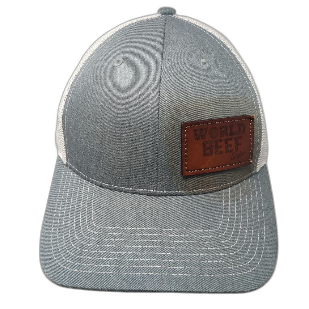 Outdoor Cap Trucker Hat Gray One Size Leather Patch World Beef Expo Mesh Back